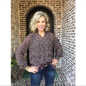 CAbi The Princess Bride Long Sleeve High Neck Button Up Pleated Blouse Size XS